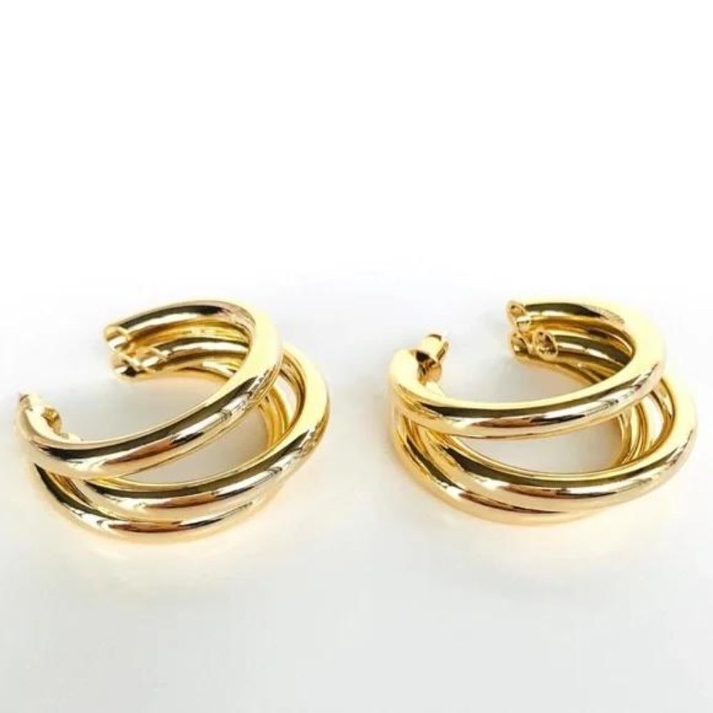 NEW CHUNKY 18K GOLD HOOP EARRINGS, NICE EARRINGS, CUTE EARRINGS. - Picture 4 of 6